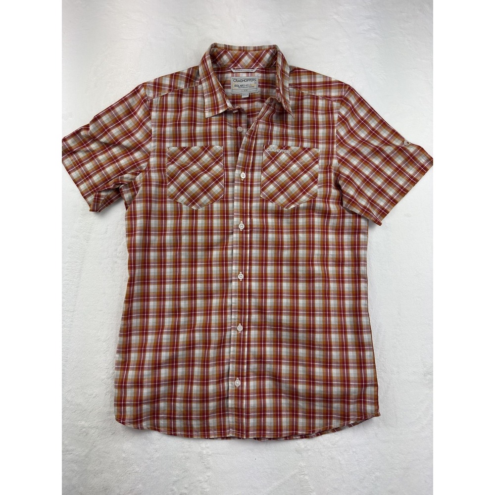 Craghoppers Shirt Mens Medium Orange‎ Plaid Short Sleeve Button Up Casual Travel